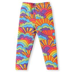 Babyhug Single Jersey Knit Full Length Leggings with Stretch Polka Dots & Rainbow Print Pack Of 3 - Orange & Purple