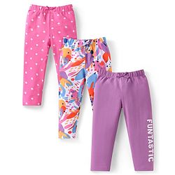 Babyhug Single Jersey Knit Full Length Leggings With Polka Dot Print Pack of 3 - Purple Pink & White