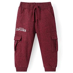 Babyhug Cotton Knit Full Length Lounge Pants with Mountain Explorer Print - Maroon
