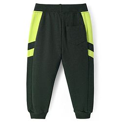 Babyhug Cotton Terry Knit Full Length Cut & Sew Lounge Pant with Let's Paly Print - Dark Green