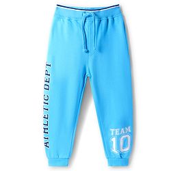 Babyhug Terry Knit Full Length Lounge Pant with Sport Theme Text Print - Light Blue