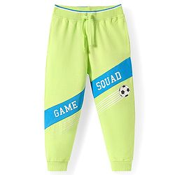 Babyhug Cotton Knit Full Length Lounge Pants with Game Squad Print - Lime Green