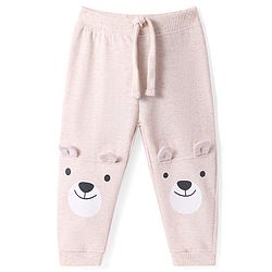 Babyhug Cotton Knit Full Length Lounge Pants with Bear Applique - Pink