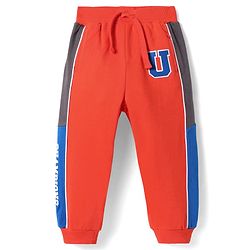 Babyhug Terry Knit Full Length Track Pants with Sport Theme Text Print - Red