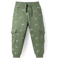 Babyhug Cotton Knit Full Length Lounge Pant with Dino Print - Green