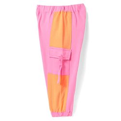 Babyhug Terry Knit Full Length Cut & Sew Lounge Pants with Pockets - Pink & Orange