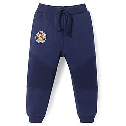Babyhug Cotton Knit Full Length Lounge Pant with Text Patch Detailing - Navy Blue
