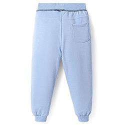Babyhug Cotton Knit Full Length Lounge Pant with Text Badge Detailing - Light Blue