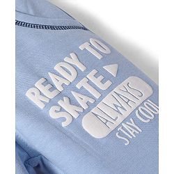 Babyhug Cotton Knit Full Length Lounge Pant with Text Badge Detailing - Light Blue