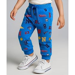 Babyhug Terry Knit Full Length Lounge Pant With Text Print - Blue