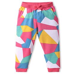 Babyhug Terry Knit Full Length Lounge Pant with Geometric Print - Pink