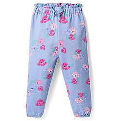 Babyhug Cotton Knit Full Length Lounge Pant with Floral Print - Light Blue