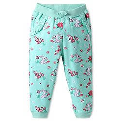 Babyhug Cotton Knit Full Length Lounge Pant with Rabbit Print - Sea Green