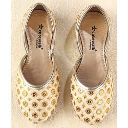 Cute Walk by Babyhug Slip On Mojaris With Sequin Embroidery - Golden