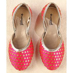 Cute Walk by Babyhug Slip On Mojaris With Sequin Embroidery - Fuchsia