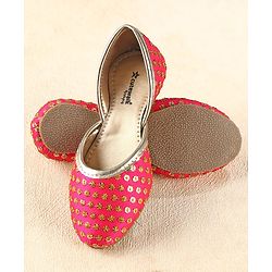 Cute Walk by Babyhug Slip On Mojaris With Sequin Embroidery - Fuchsia