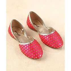 Cute Walk by Babyhug Slip On Mojaris With Sequin Embroidery - Fuchsia
