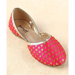 Cute Walk by Babyhug Slip On Mojaris With Sequin Embroidery - Fuchsia