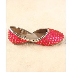 Cute Walk by Babyhug Slip On Mojaris With Sequin Embroidery - Fuchsia