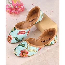Cute Walk by Babyhug Slip On Mojaris with Floral Embroidery - Sea Green