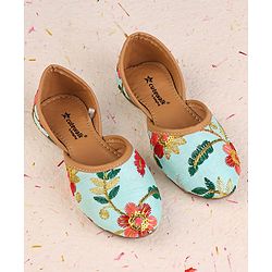 Cute Walk by Babyhug Slip On Mojaris with Floral Embroidery - Sea Green
