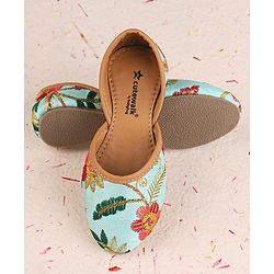 Cute Walk by Babyhug Slip On Mojaris with Floral Embroidery - Sea Green