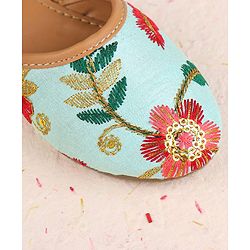 Cute Walk by Babyhug Slip On Mojaris with Floral Embroidery - Sea Green
