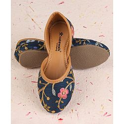 Cute Walk by Babyhug Slip On Mojaris with Floral Embroidery & Sequin Detailing - Navy Blue