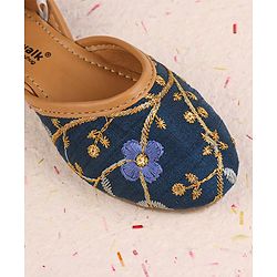 Cute Walk by Babyhug Slip On Mojaris with Floral Embroidery & Sequin Detailing - Navy Blue