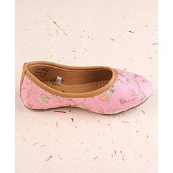 Cute Walk by Babyhug Slip On Mojaris with Floral Embroidery - Pink
