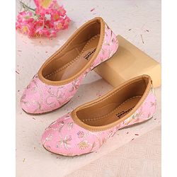 Cute Walk by Babyhug Slip On Mojaris with Floral Embroidery - Pink