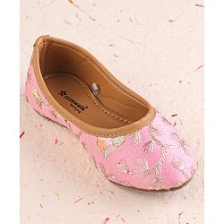 Cute Walk by Babyhug Slip On Mojaris with Floral Embroidery - Pink
