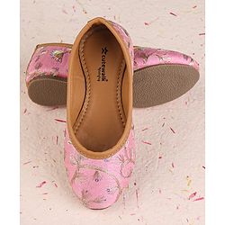 Cute Walk by Babyhug Slip On Mojaris with Floral Embroidery - Pink