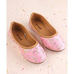 Cute Walk by Babyhug Slip On Mojaris with Floral Embroidery - Pink