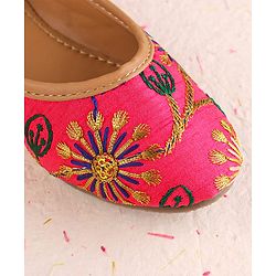 Cute Walk by Babyhug Slip On Mojaris with Floral Embroidery - Dark Pink