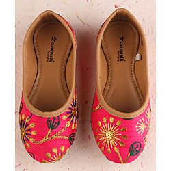 Cute Walk by Babyhug Slip On Mojaris with Floral Embroidery - Dark Pink