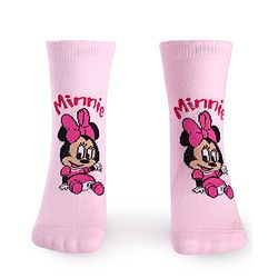 Cute Walk By Babyhug Disney Ankle Length Anti-Bacterial Socks With Minnie Mouse And Family Graphics Pack Of 3 - Pink Light Blue & Yellow