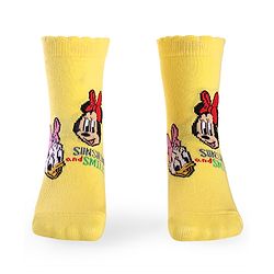 Cute Walk By Babyhug Disney Ankle Length Anti-Bacterial Socks With Minnie Mouse And Family Graphics Pack Of 3 - Pink Light Blue & Yellow