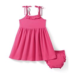 Babyhug Single Jersey Knit Singlet Sleeves Frock with Bloomer & Frill Detailing - Dark Pink