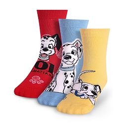 Cute Walk By Babyhug Disney Ankle Length Anti-Bacterial Socks With 101 Dalmatians Graphics Pack Of 3 - Red Light Blue & Yellow