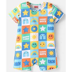 Babyhug 100% Cotton Knit Half Sleeves Romper with Smiley Print - White