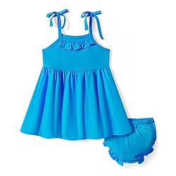 Babyhug Single Jersey Knit Frill Detailing Frock With Bloomer -  Blue