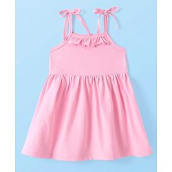 Babyhug Single Jersey Knit Singlet Sleeves Solid Color Frock & Bloomer with Frill Detailing - Baby Pink