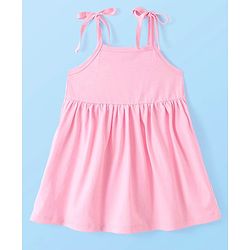 Babyhug Single Jersey Knit Singlet Sleeves Solid Color Frock & Bloomer with Frill Detailing - Baby Pink