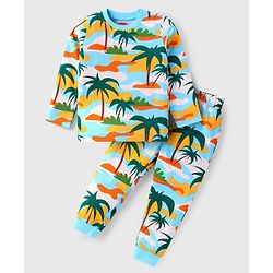 Babyhug Cotton Knit Full Sleeves Night Suit with Tropical Theme Print - Multicolor