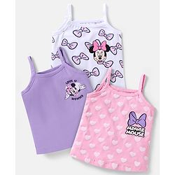 Babyhug Disney Single Jersey Knit Singlet Sleeves Slips  with Minnie Mouse Graphics Pack of 3 -White Purple & Pink