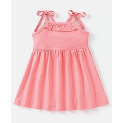 Babyhug Single Jersey Knit Singlet Sleeves Frock with Bloomer & Frill Detailing - Peach