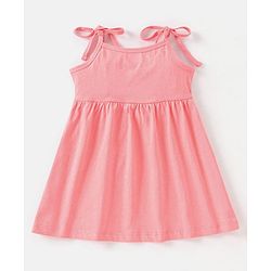 Babyhug Single Jersey Knit Singlet Sleeves Frock with Bloomer & Frill Detailing - Peach