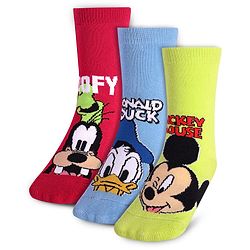 Cute Walk By Babyhug Disney Ankle Length Anti-Bacterial Socks With Mickey, Goofy And Donald Graphics Pack Of 3 - Green Red & Blue