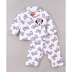 Babyhug Disney Single Jersey Knit Full Sleeves Night Suit With Minnie Mouse Print - White